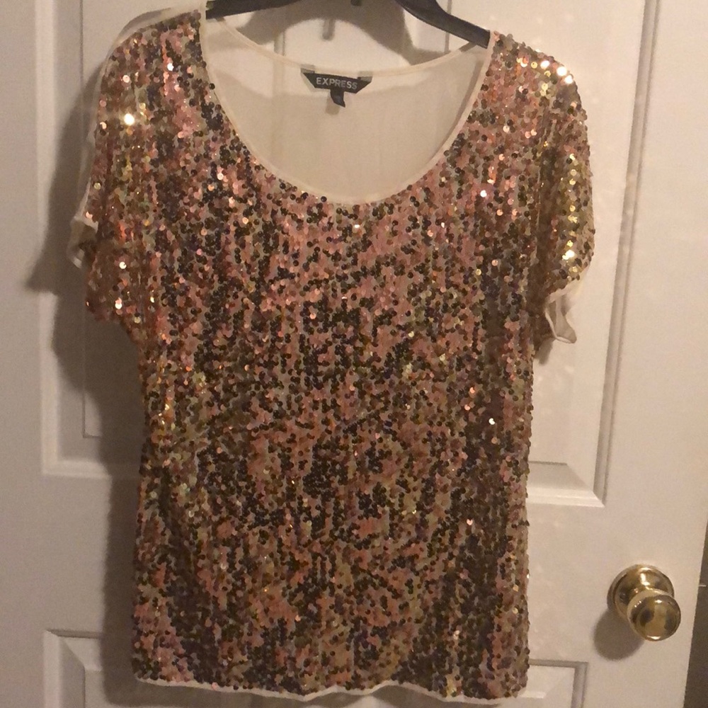 Express Cream Top with Gold Sequins